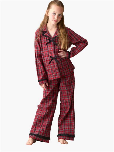 Angel & Rocket Kids' Cotton Rich Checked Pyjamas, Red