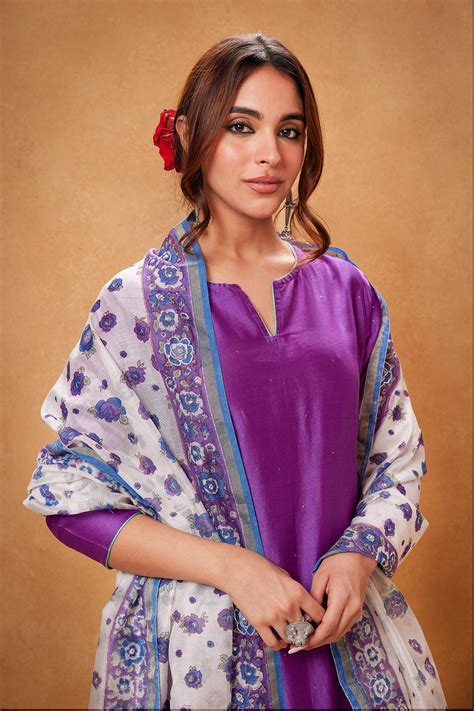 Jharokha Purple Chanderi Suit Set of 3 – fabriclane.co.in