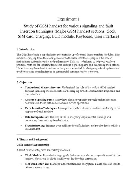 Experiment 1: GSM Handset Signaling & Fault Insertion Techniques - Studocu