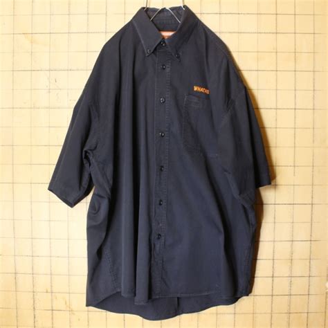 USA WHATABURGER ワッタバーガー ワーク ボタンダウン シャツ ブラック メンズL 半袖 アメリカ古着 071322ss111 ...