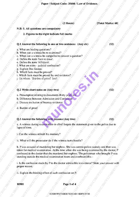 2022 Nov - Law of Evidence - 10901 Page 1 of 4 (2 Hours) [Total Marks ...