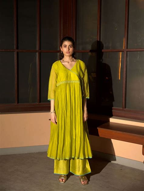 Kahani neon green anarkali set - Elan Store