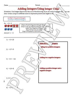 Basic Operations On Integers Using Algebra Chips 的图像结果
