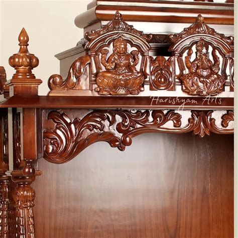 54" Carved Lakshmi Ganesha Saraswati Puja Temple in Teak Wood