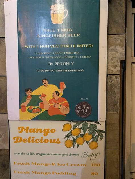 Menu at Bopy's Restaurant Bar & Pub, Mysuru, next to Aishwarya petrol bunk
