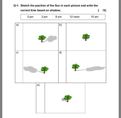 Sketch the position of the Sun in each picture and write the correct ...