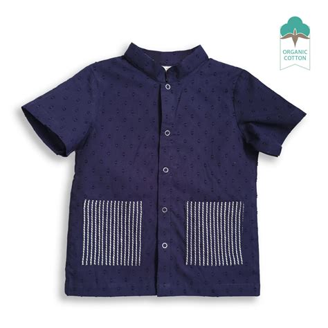 Organic Cotton Navy Blue Embroidered Shirts - Tiger – KEEBEE ORGANICS