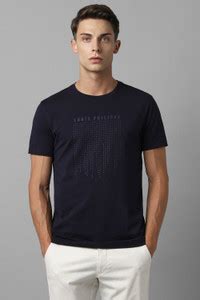 Louis Philippe Ath.Work Solid Men Round Neck Navy Blue T-Shirt - Buy ...
