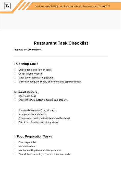 Image result for Restaurant Checklist