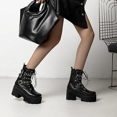 Buy YIYA Women's Black Goth Platform Ankle Boots with Bat Wing Buckles ...