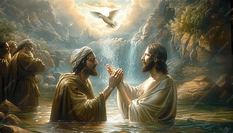 Premium Photo | Sacred immersion baptism of Jesus John baptizes Jesus ...