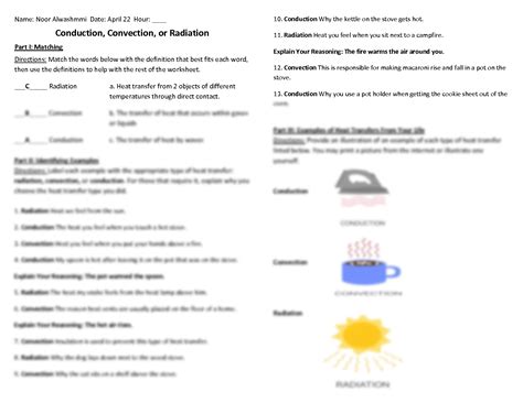 Conduction Convection Radiation Worksheet ... - Worksheets Library
