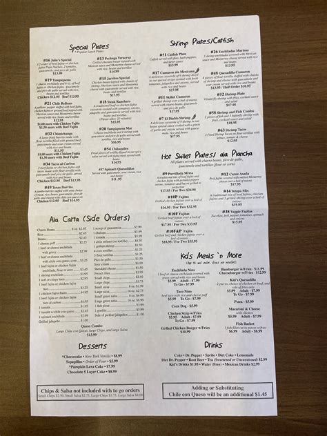 Menu at Papi's Restaurant & Cantina, Nacogdoches