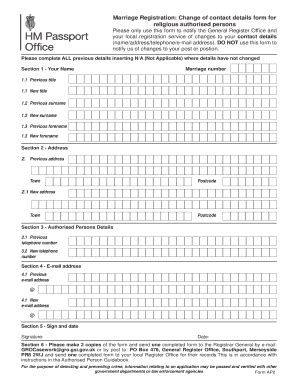 Fillable Online Marriage Registration: Change of contact details form ...