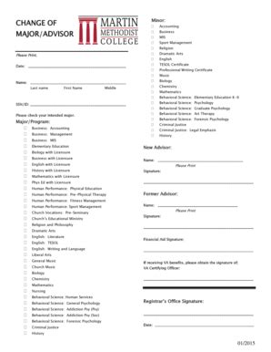 Fillable Online martinmethodist CHANGE OF MAJORADVISOR - Martin ...
