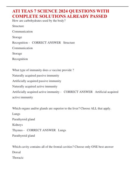 ATI TEAS 7 SCIENCE 2024 QUESTIONS WITH COMPLETE SOLUTIONS ALREADY ...
