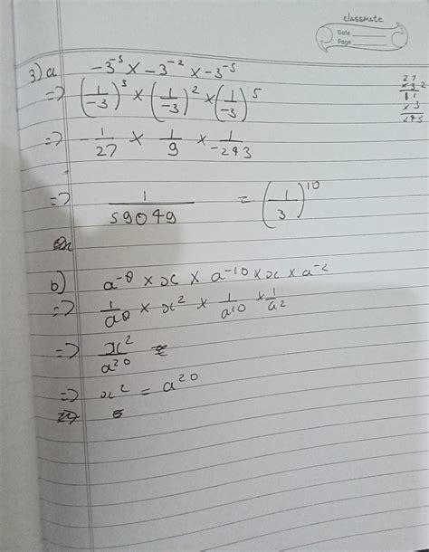 3. Simplify and write in exponential form a) (-3^ )-3 *(- 3) ^ - 2 ...