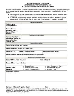 Fillable Online hfap MEDICAL BOARD OF CALIFORNIA ADVERSE EVENT ...