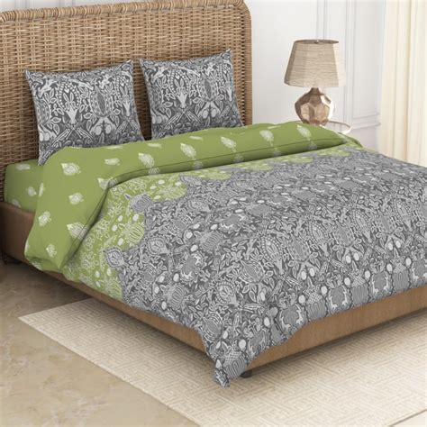 Buy SPACES Adonia Green Printed Cotton King Size Bed-In-A-Bag Set ...