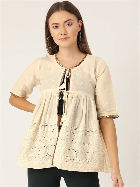 Off White Shrug In Chikan With Gota Work