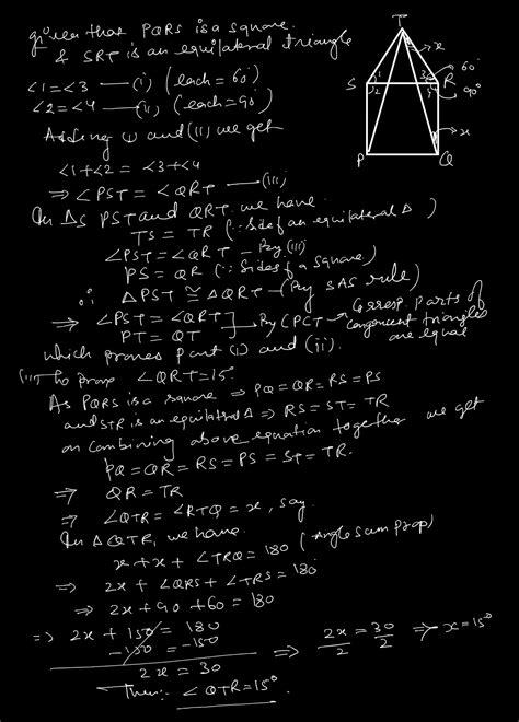 In the given figure, PQRS is a square and SRT is an equilateral ...
