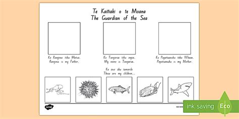 Tangaroa Whakapapa colouring Worksheet / Worksheet - Twinkl