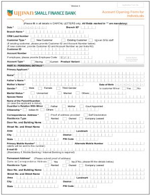 Ujjivan Small Finance Bank Account Opening Form - Blank Fillable ...