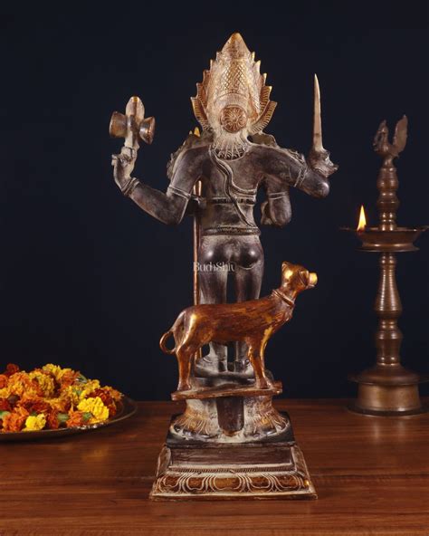 Brass Kaal Bhairava Statue with dog stone finish 18 inch – Budhshiv.com