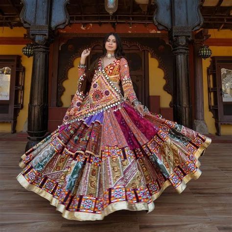 Multi Mustard Lehenga Choli With Mirror Work And Attached Black Dupatt ...