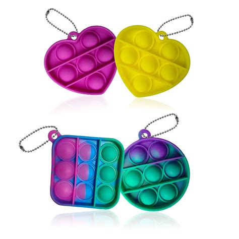 Buy Galno Pop It Fidgets, 4 x Mini Popit Fidget Toys Set Keychain Pack ...