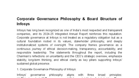 Corporate Governance Framework of Infosys: A Comprehensive Overview ...