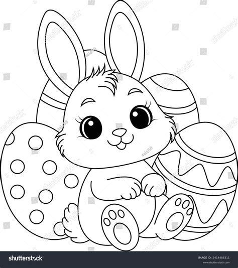 Kawaii Easter Bunny Easter Eggs Coloring Stock Vector (Royalty Free ...