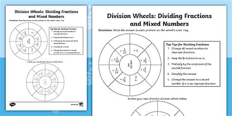 Sixth Grade Division Wheels: Dividing Fractions and Mixed Numbers