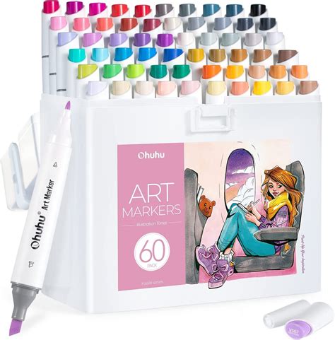 Buy OhuhuAlcohol Markers: 60 Colors Slim Broad and Fine Double Tipped ...