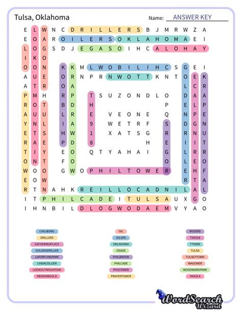 Word Search Puzzle - Tulsa, Oklahoma