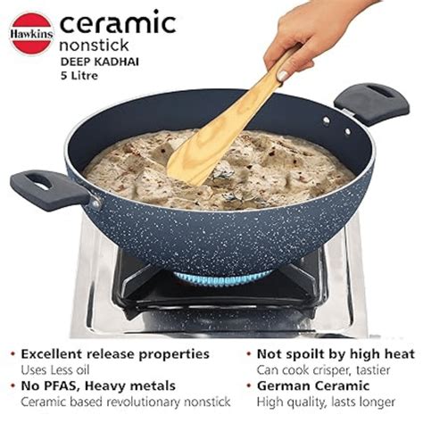 Hawkins 5 Litre with Glass lid Ceramic Nonstick Deep Kadhai (ICK50G ...