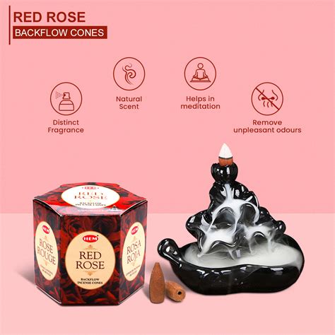 Red Rose Backflow Dhoop Cones Pack of 40 Cones | HEM Fragrances