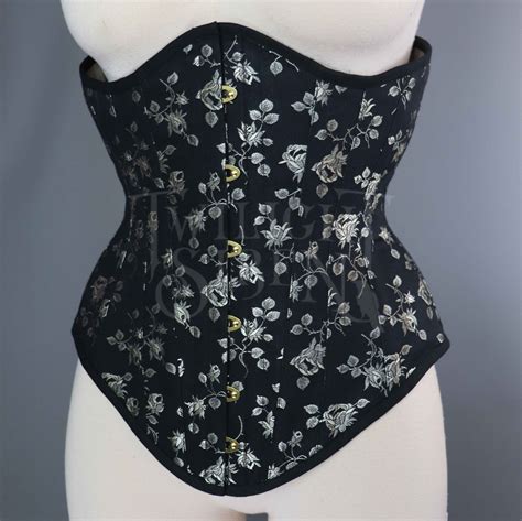 24 INCH WAIST BLACK AND CHAMPAGNE GOLD ROSEBUD COUTIL UNDERBUST CORSET ...