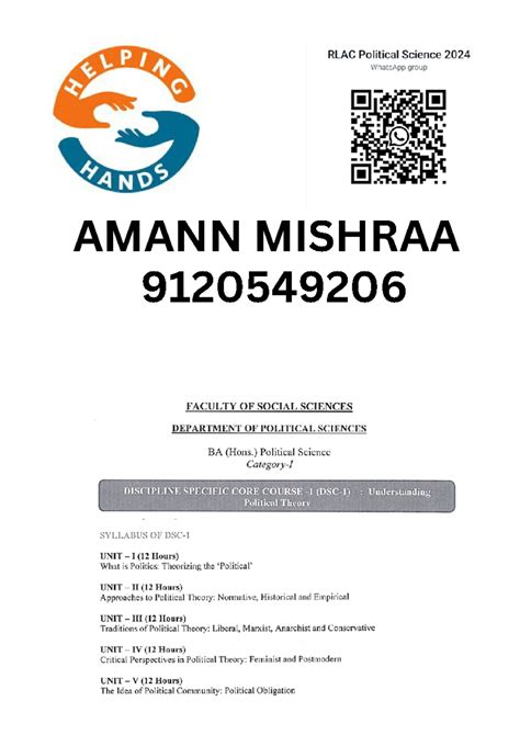 Political honours 1 semester - RLAC Political Science 2024 HELPING ...