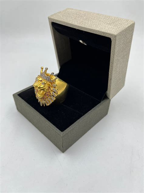 1 GRAM GOLD PLATING SULLY DIAMOND CROWN LION RING FOR MEN DESIGN A-264 ...