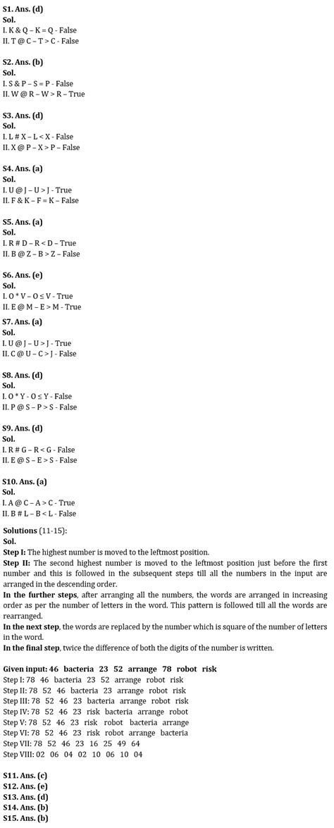 Reasoning Quizzes For IBPS PO Mains 2022- 14th November