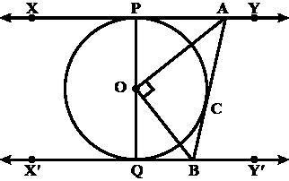 In given figure, XY and X’Y’ are two parallel tangents to a circle with ...