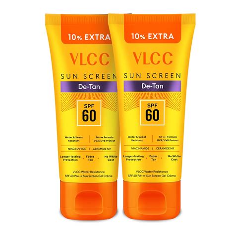 VLCC De-Tan Water Resistant SPF 60 PA+++ Sunscreen Gel Crème - 100g+10g ...
