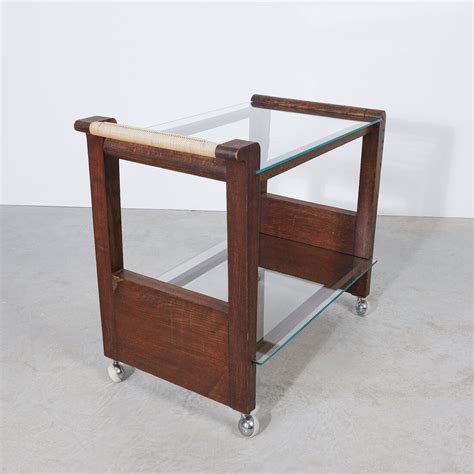Aldo Tura Bar Cart Tan Parchment Brass Columns, Italy, 1970 – DERIVE