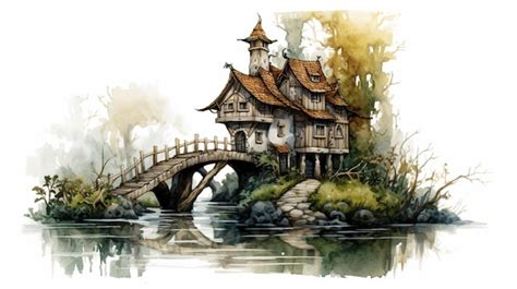 A watercolor painting of a house on a small island generative ai image ...