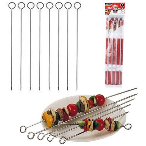 Buy 8 Pc Metal BBQ Skewers 14 Stainless Steel Cooking Barbecue Kebab ...