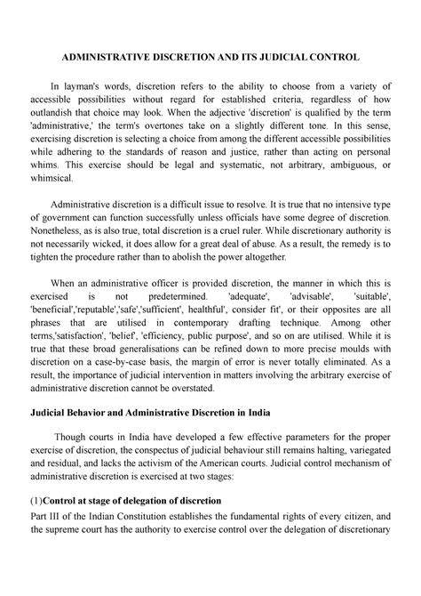 Administrative Discretion AND ITS Judicial Control - ADMINISTRATIVE ...
