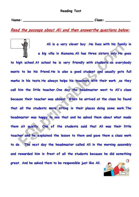 Image result for Reading Test ESL