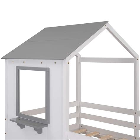 Buy House Shaped Bunk Bed with Roof, Window, Guardrail and Ladder for ...