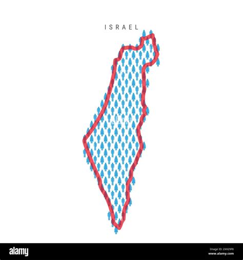 Israel population map. Stick figures Israeli people map with bold red translucent country border ...